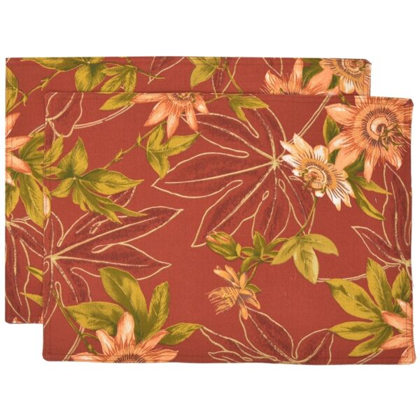Sweet Pea Linens - Rust Tropical Outdoor Fabric Rectangle Placemats (SKU#: R-1002-A10) - Main Product Image