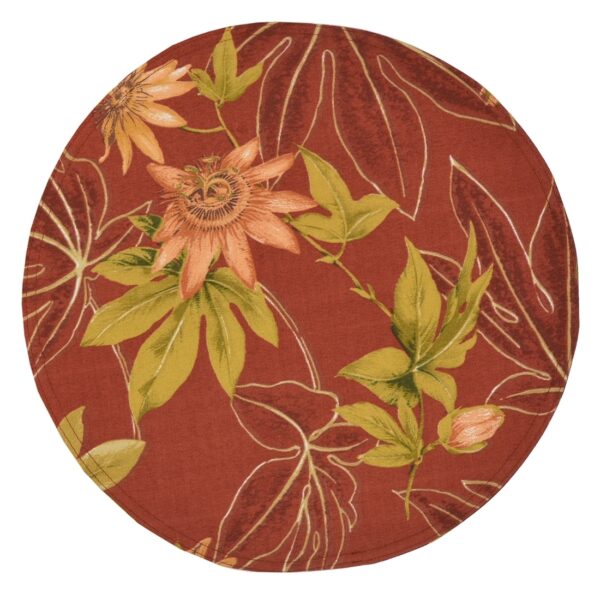 Sweet Pea Linens - Rust Tropical Outdoor Fabric Charger-Center Round Placemat (SKU#: R-1015-A10) - Main Product Image