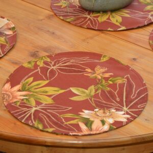 Sweet Pea Linens - Rust Tropical Outdoor Fabric Charger-Center Round Placemat (SKU#: R-1015-A10) - Table Setting