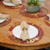 Sweet Pea Linens - Rust Tropical Outdoor Fabric Charger-Center Round Placemat (SKU#: R-1015-A10) - Alternate Table Setting