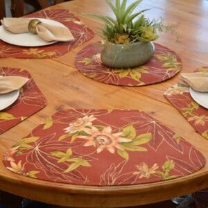 Sweet Pea Linens - Rust Tropical Outdoor Fabric Wedge-Shaped Placemats - Set of Two (SKU#: RS2-1006-A10) - Table Setting