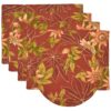Sweet Pea Linens - Rust Tropical Outdoor Fabric Rectangle Placemats - Set of Four plus Center Round-Charger (SKU#: RS5-1002-A10) - Main Product Image