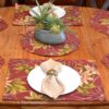 Sweet Pea Linens - Rust Tropical Outdoor Fabric Rectangle Placemats - Set of Four plus Center Round-Charger (SKU#: RS5-1002-A10) - Alternate Table Setting