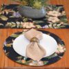 Sweet Pea Linens - Black Tropical Outdoor Fabric Charger-Center Round Placemat (SKU#: R-1015-A11) - Alternate Table Setting