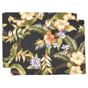 Sweet Pea Linens - Black Tropical Outdoor Fabric Rectangle Placemats - Set of Two (SKU#: RS2-1002-A11) - Main Product Image