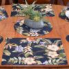 Sweet Pea Linens - Black Tropical Outdoor Fabric Rectangle Placemats - Set of Two (SKU#: RS2-1002-A11) - Table Setting