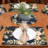 Sweet Pea Linens - Black Tropical Outdoor Fabric Rectangle Placemats - Set of Two (SKU#: RS2-1002-A11) - Alternate Table Setting
