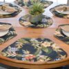 Sweet Pea Linens - Black Tropical Outdoor Fabric Wedge-Shaped Placemats - Set of Two (SKU#: RS2-1006-A11) - Table Setting