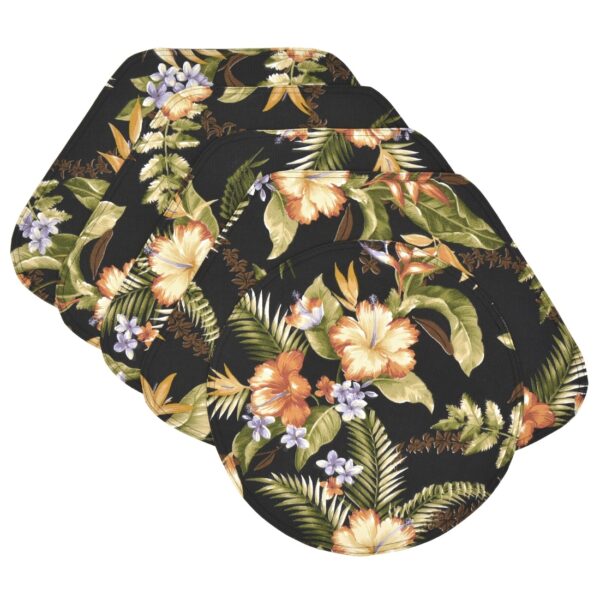 Sweet Pea Linens - Black Tropical Outdoor Fabric Wedge-Shaped Placemats - Set of Four plus Center Round-Charger (SKU#: RS5-1006-A11) - Main Product Image