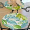 Sweet Pea Linens - Blue Seashell & Tropical Leaf Outdoor Fabric 15 inch Charger-Round Placemat (SKU#: R-1017-A13) - Table Setting