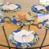 Sweet Pea Linens - Blue Seashell & Tropical Leaf Outdoor Fabric 15 inch Charger-Round Placemat (SKU#: R-1017-A13) - Alternate Table Setting