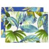 Sweet Pea Linens - Blue Seashell & Tropical Leaf Outdoor Fabric Rectangle Placemats - Set of Two (SKU#: RS2-1002-A13) - Main Product Image