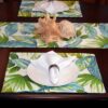 Sweet Pea Linens - Blue Seashell & Tropical Leaf Outdoor Fabric Rectangle Placemats - Set of Two (SKU#: RS2-1002-A13) - Alternate Table Setting