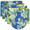 Sweet Pea Linens - Blue Seashell & Tropical Leaf Outdoor Fabric Rectangle Placemats - Set of Four plus Center Round-Charger (SKU#: RS5-1002-A13) - Main Product Image