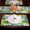 Sweet Pea Linens - Blue Seashell & Tropical Leaf Outdoor Fabric Rectangle Placemats - Set of Four plus Center Round-Charger (SKU#: RS5-1002-A13) - Alternate Table Setting