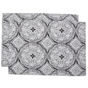 Sweet Pea Linens - Grey Medallion Outdoor Fabric Rectangle Placemats - Set of Two (SKU#: RS2-1002-A14) - Main Product Image
