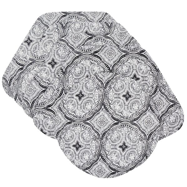 Sweet Pea Linens - Grey Medallion Outdoor Fabric Wedge-Shaped Placemats - Set of Four plus Center Round-Charger (SKU#: RS5-1006-A14) - Main Product Image