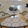 Sweet Pea Linens - Grey Medallion Outdoor Fabric Wedge-Shaped Placemats - Set of Four plus Center Round-Charger (SKU#: RS5-1006-A14) - Table Setting