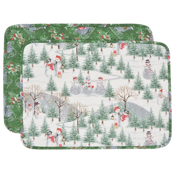 Sweet Pea Linens - Quilted Snowman and Christmas Sleighs Rectangle Placemat (SKU#: R-1001-A16) - Main Product Image