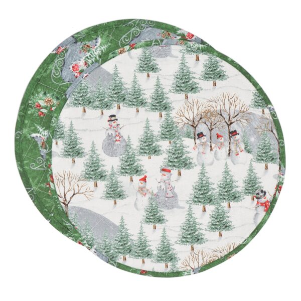 Sweet Pea Linens - Quilted Snowman and Christmas Sleighs Charger-Center Round Placemat (SKU#: R-1015-A16) - Main Product Image