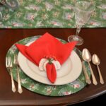 Sweet Pea Linens - Quilted Snowman and Christmas Sleighs Charger-Center Round Placemat (SKU#: R-1015-A16) - Alternate Table Setting