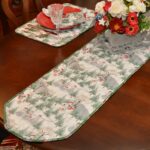 Sweet Pea Linens - Quilted Snowman and Christmas Sleighs 60 inch Table Runner (SKU#: R-1021-A16) - Table Setting