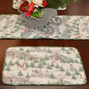 Sweet Pea Linens - Quilted Snowman and Christmas Sleighs Rectangle Placemats - Set of Two (SKU#: RS2-1001-A16) - Table Setting