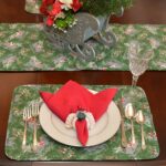 Sweet Pea Linens - Quilted Snowman and Christmas Sleighs Rectangle Placemats - Set of Two (SKU#: RS2-1001-A16) - Alternate Table Setting