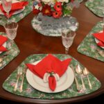 Sweet Pea Linens - Quilted Snowman and Christmas Sleighs Wedge-Shaped Placemats - Set of Four plus Center Round-Charger (SKU#: RS5-1006-A16) - Alternate Table Setting