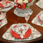 Sweet Pea Linens - Quilted Snowman and Christmas Sleighs Wedge-Shaped Placemats - Set of Four plus Center Round-Charger (SKU#: RS5-1006-A16) - Alternate Table Setting