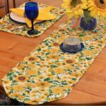Sweet Pea Linens - Quilted Bright Fall, Harvest, Sunflower and Pumpkin 60 inch Table Runner (SKU#: R-1021-A17) - Alternate Table Setting