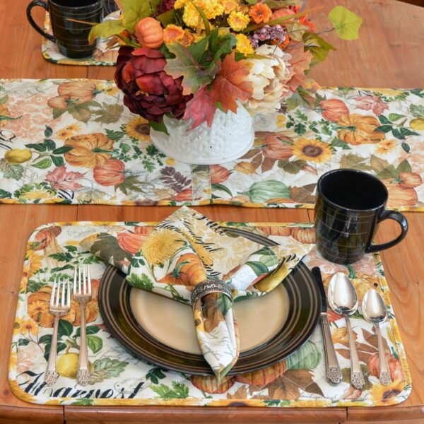 Sweet Pea Linens - Quilted Bright Fall, Harvest, Sunflower and Pumpkin Rectangle Placemats - Set of Two (SKU#: RS2-1001-A17) - Table Setting