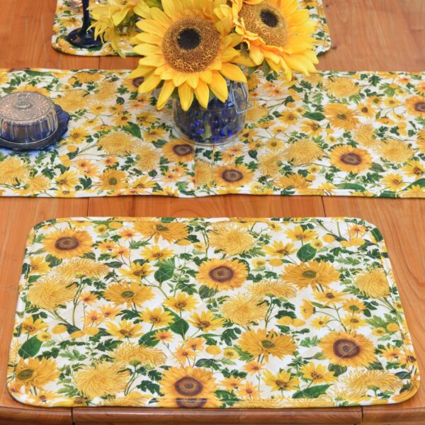 Sweet Pea Linens - Quilted Bright Fall, Harvest, Sunflower and Pumpkin Rectangle Placemats - Set of Two (SKU#: RS2-1001-A17) - Alternate Table Setting
