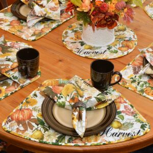 Sweet Pea Linens - Quilted Bright Fall, Harvest, Sunflower and Pumpkin Wedge-Shaped Placemats - Set of Two (SKU#: RS2-1006-A17) - Table Setting