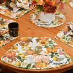 Sweet Pea Linens - Quilted Bright Fall, Harvest, Sunflower and Pumpkin Wedge-Shaped Placemats - Set of Two (SKU#: RS2-1006-A17) - Alternate Table Setting
