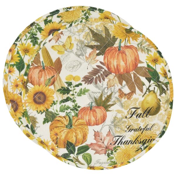 Sweet Pea Linens - Quilted Bright Fall, Harvest, Sunflower and Pumpkin Charger-Center Round Placemats - Set of Two (SKU#: RS2-1015-A17) - Main Product Image