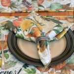 Sweet Pea Linens - Bright Fall, Harvest, Sunflower and Pumpkin Cloth Napkins - Set of Four (SKU#: RS4-1010-A17) - Table Setting