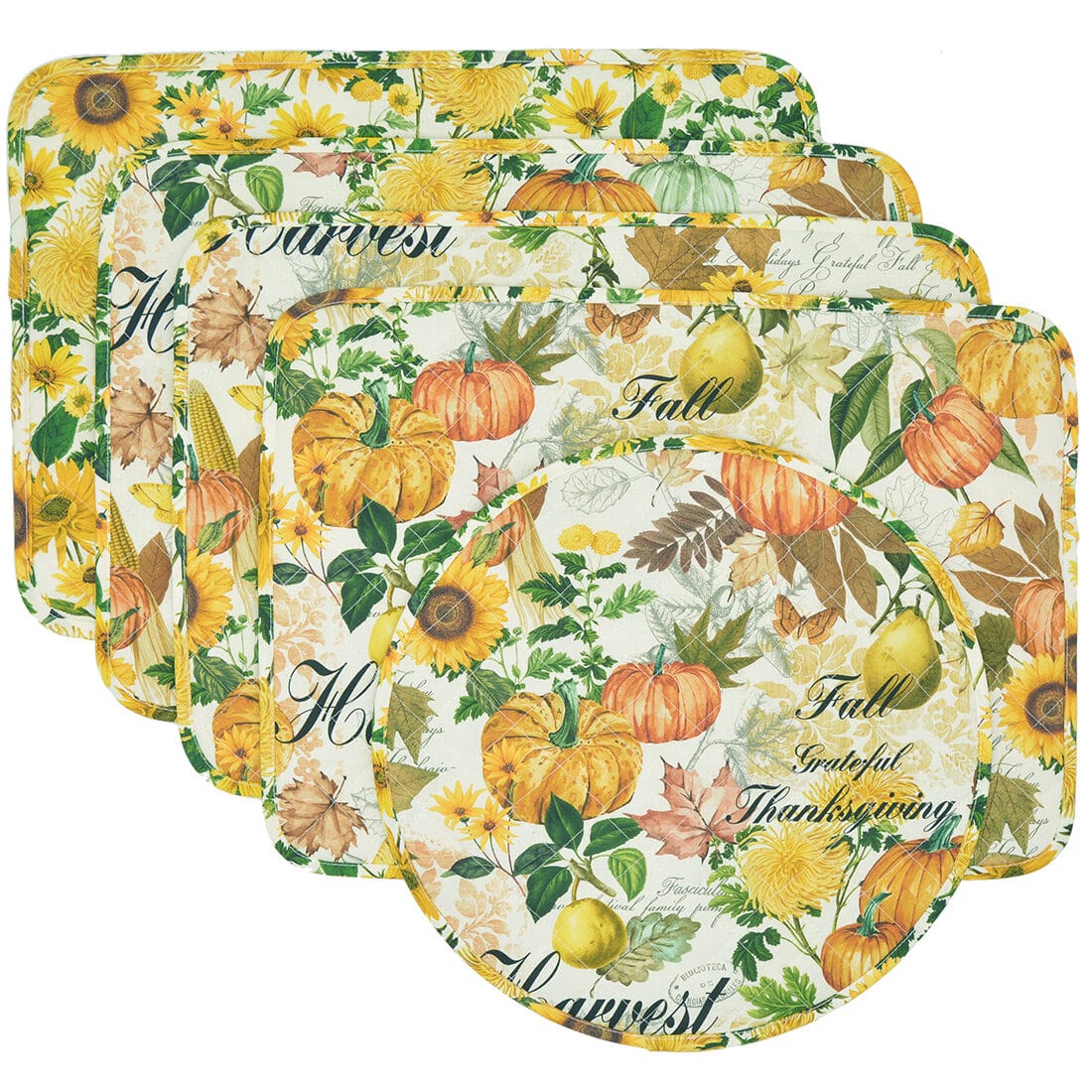 Quilted Bright Fall, Harvest, Sunflower and Pumpkin Rectangle Placemats ...