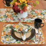 Sweet Pea Linens - Quilted Bright Fall, Harvest, Sunflower and Pumpkin Rectangle Placemats - Set of Four plus Center Round-Charger (SKU#: RS5-1001-A17) - Table Setting