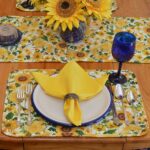 Sweet Pea Linens - Quilted Bright Fall, Harvest, Sunflower and Pumpkin Rectangle Placemats - Set of Four plus Center Round-Charger (SKU#: RS5-1001-A17) - Alternate Table Setting