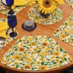 Sweet Pea Linens - Quilted Bright Fall, Harvest, Sunflower and Pumpkin Wedge-Shaped Placemats - Set of Four plus Center Round-Charger (SKU#: RS5-1006-A17) - Alternate Table Setting