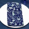 Sweet Pea Linens - Blue & Green Seahorse and Seashell Print Cloth Napkin (SKU#: R-1010-A9) - Table Setting