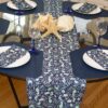 Sweet Pea Linens - Blue & Green Seahorse and Seashell Print 72 inch Table Runner (SKU#: R-1024-A9) - Alternate Table Setting
