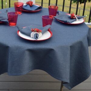 Sweet Pea Linens - Darker Blue Denim 54 inch Square Table Cloth (SKU#: R-1008-B26) - Table Setting