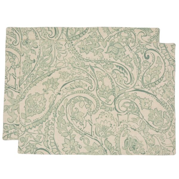 Sweet Pea Linens - Sea Mist Green Paisley Rectangle Placemats - Set of Two (SKU#: RS2-1002-C5) - Main Product Image