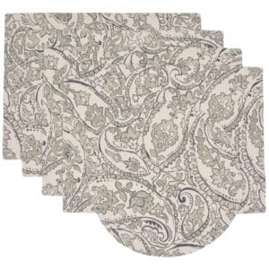 Sweet Pea Linens - Pewter Grey Paisley Rectangle Placemats - Set of Four plus Center Round-Charger (SKU#: RS5-1002-C6) - Main Product Image