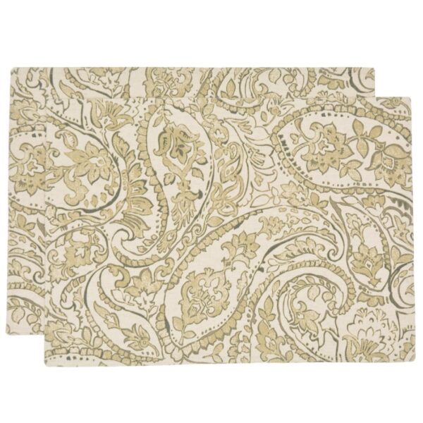 Sweet Pea Linens - Flaxen Yellow Paisley Rectangle Placemats (SKU#: R-1002-C7) - Main Product Image