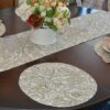 Sweet Pea Linens - Flaxen Yellow Paisley Charger-Center Round Placemat (SKU#: R-1015-C7) - Table Setting