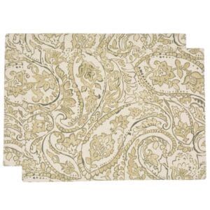 Sweet Pea Linens - Flaxen Yellow Paisley Rectangle Placemats - Set of Two (SKU#: RS2-1002-C7) - Main Product Image