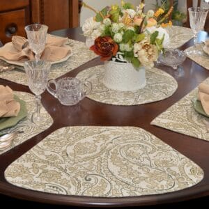 Sweet Pea Linens - Flaxen Yellow Paisley Wedge-Shaped Placemats - Set of Two (SKU#: RS2-1006-C7) - Table Setting